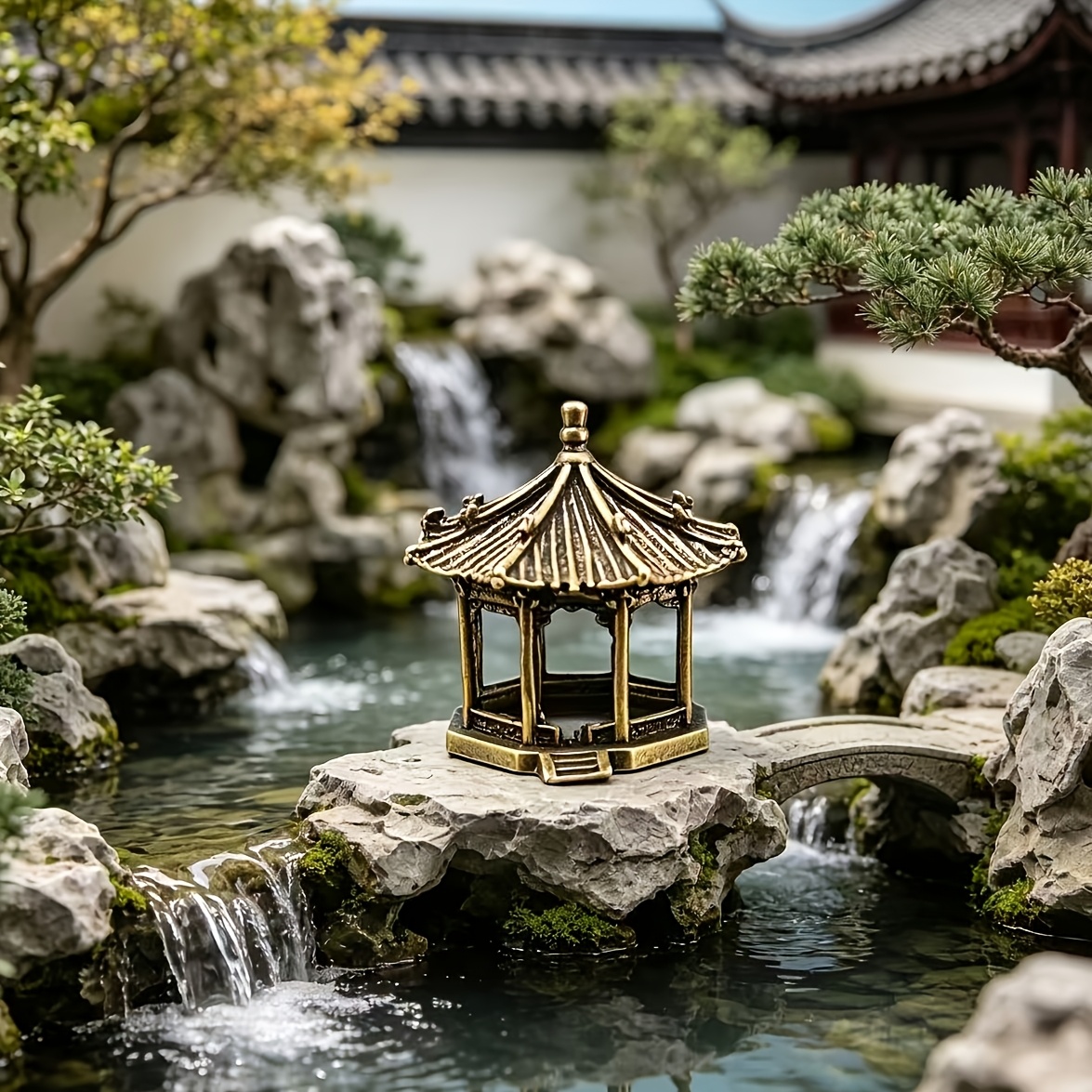 TEMU 황동, 翠薇정, 중국 고대 건축물 모델, 장식용 미니어처 정자, 어항, 희귀석, 미니어처 조경, 장식품, 가정 장식, 할로윈 추수감사절 크리스마스 장식용 장식품 수집용 피규어