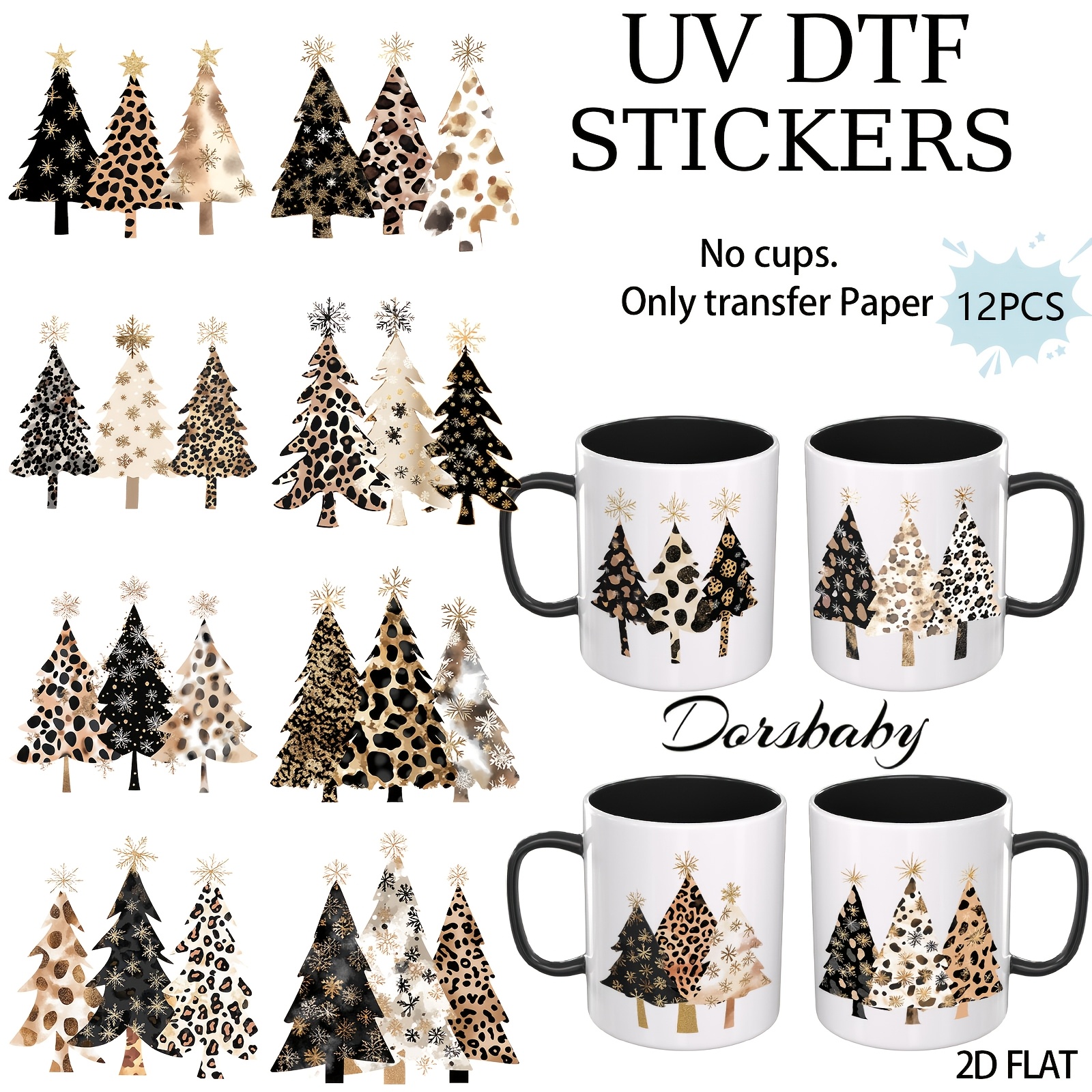 TEMU 12pcs Dorsbaby Uv Dtf Transfer Suitable For 16oz , High Rub-on With Leopard Print Sheets For Laptops, Planners, Glassware, Furniture - Plastic