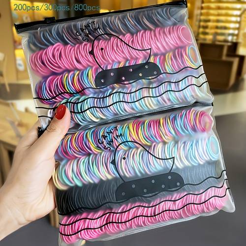 200pcs/300pcs/800pcs Cute Colorful Basic Elastic Hairbands, Ponytail Clips, Hair Ties, Hair Accessories, Random Colors