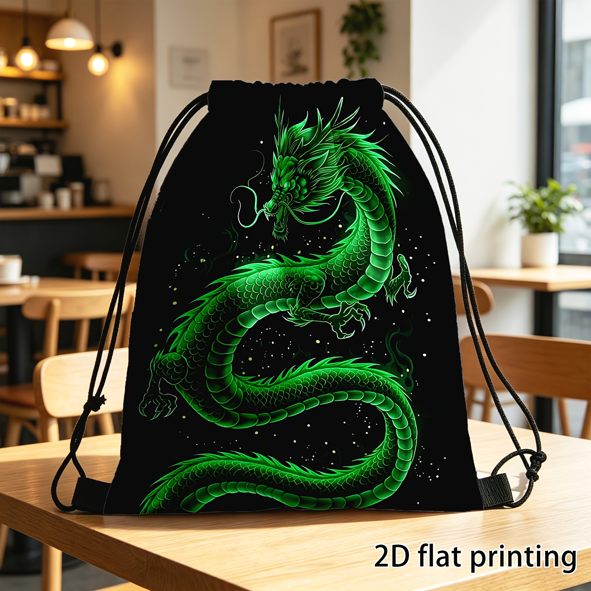 TEMU 1pc, Drawstring Bag, Sports Fitness Bag, Backpack, Fashionable Drawstring Backpack, With Cool Dragon Pattern Print, Suitable For Daily Storage