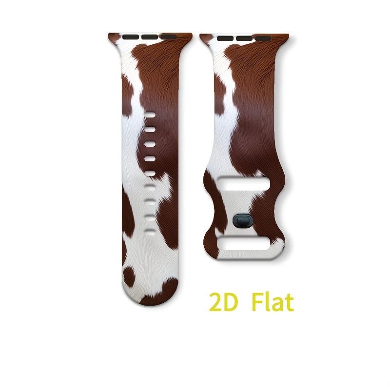 TEMU 2d Flat | 2d Flat Design Trendy Brown And Print Theme Silicone For Watch Strap, Adjustable Sports Replacement Band Compatible With For Iwatch