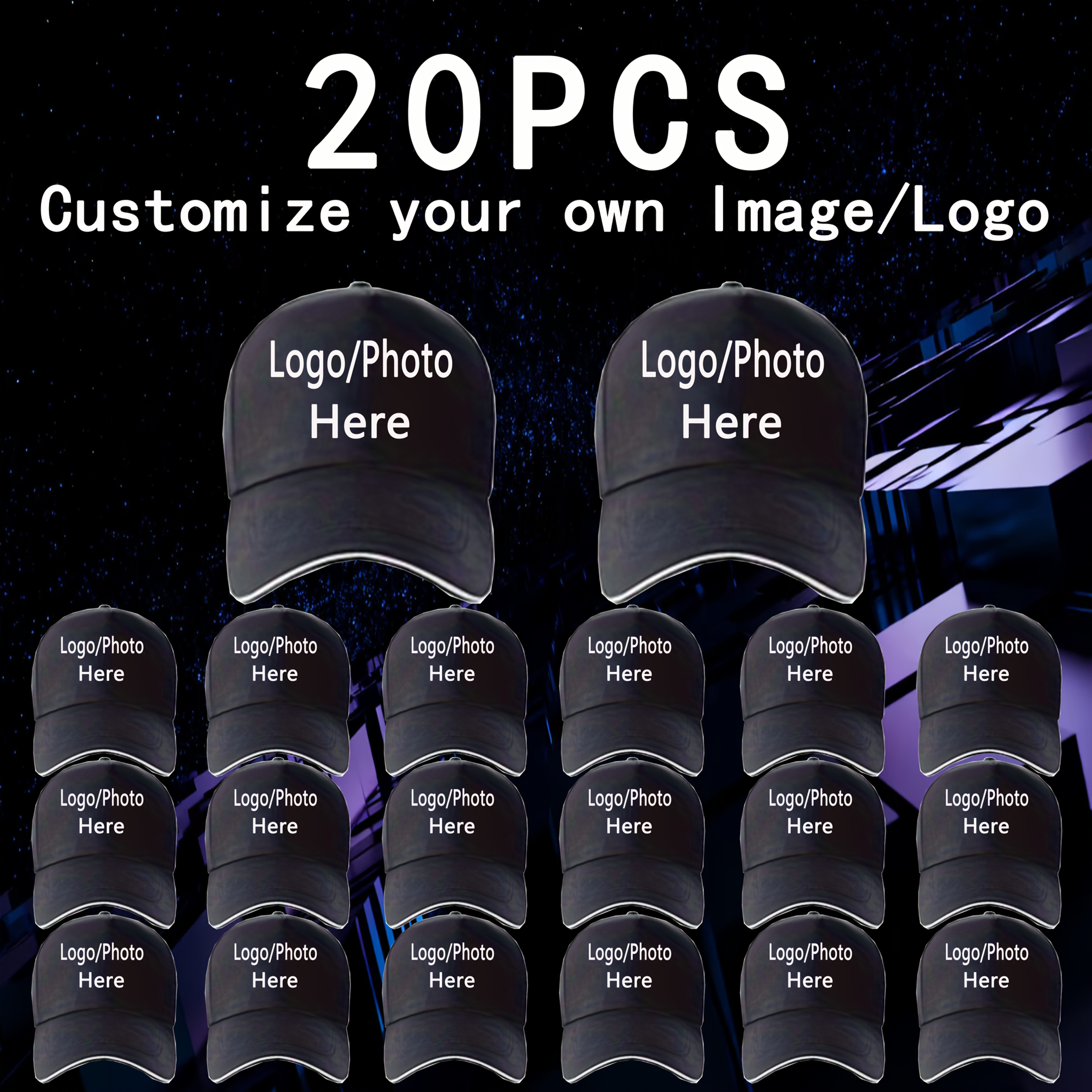 E-shop 20 personalisierbare Baseballcaps – Atmungsaktives leichtes Design, Unterstützt Text, Foto/Muster-Anpassung, 100% , Trendiges Accessoire,