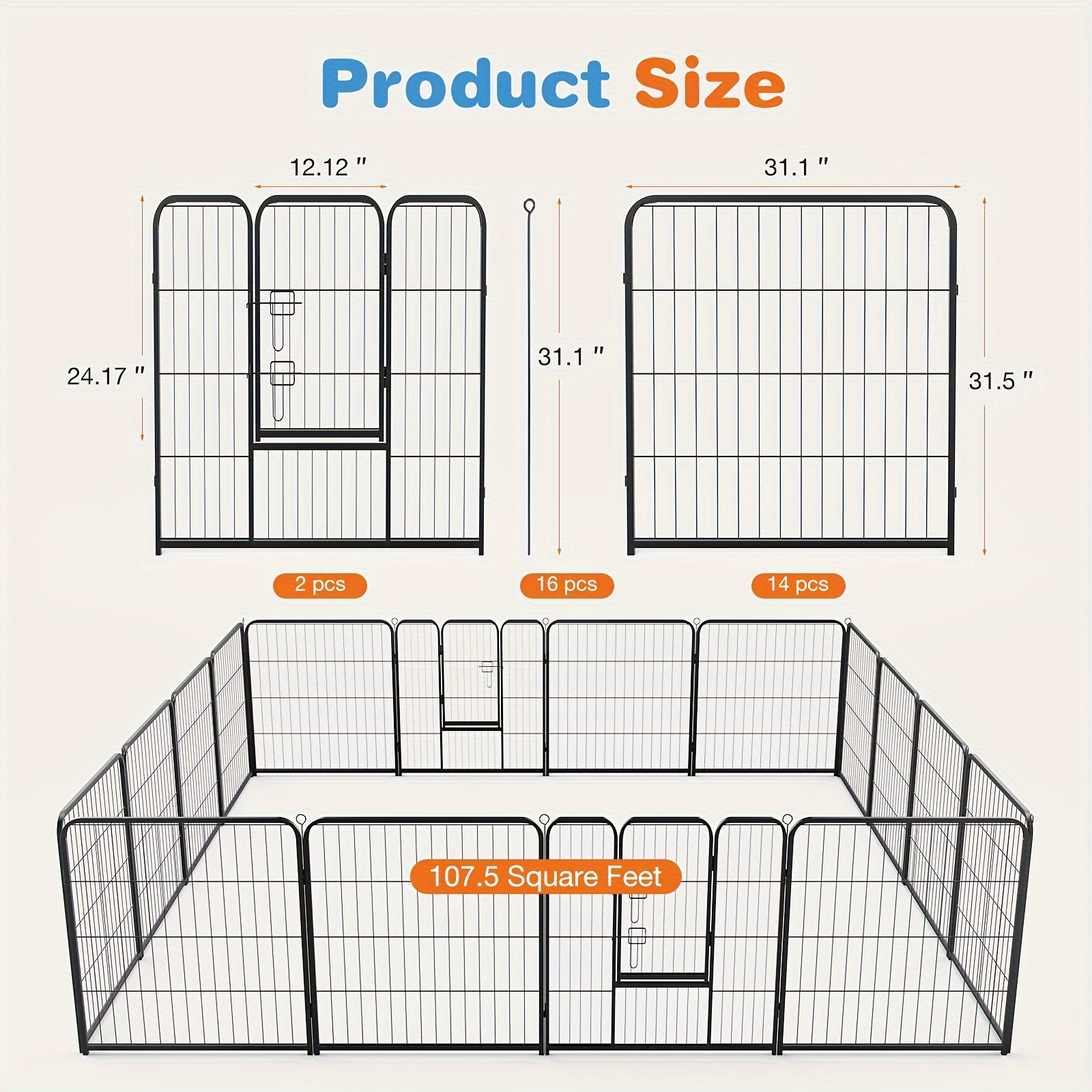 TEMU 24/32/40 Inch-8-panel/16-panel Pet Playpen | Suitable For Indoor And Outdoor Use, Ideal For Large, Medium, And Small Dogs, Sturdy And Durable Iron Metal Exercise Pen And Rabbits, Assembled By Jhk