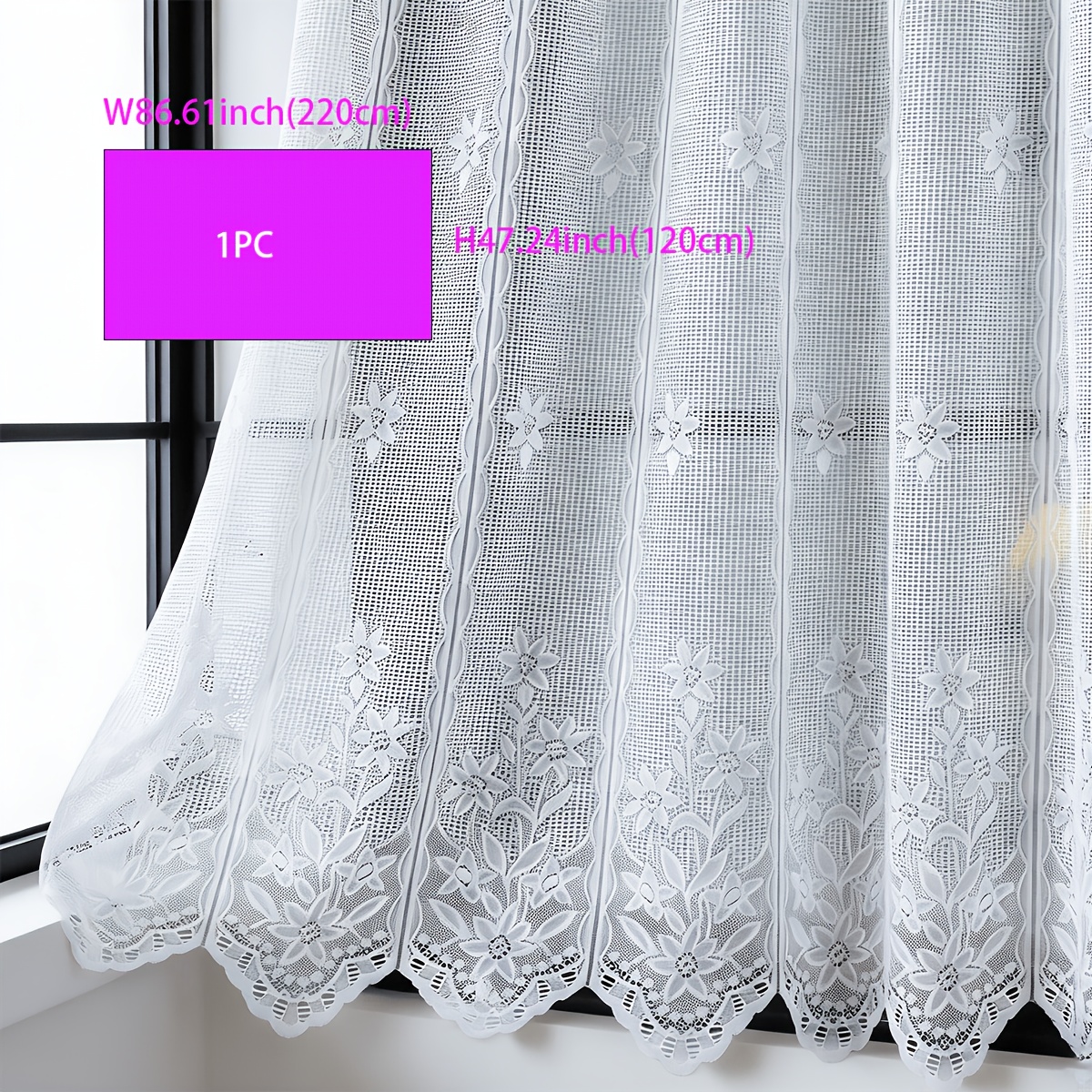 TEMU 1pc White Curtain With A Rod, Sheer Drape For Partitioning, In A French Style, Suitable For Bedrooms, Kitchens, Studies, And Door/window