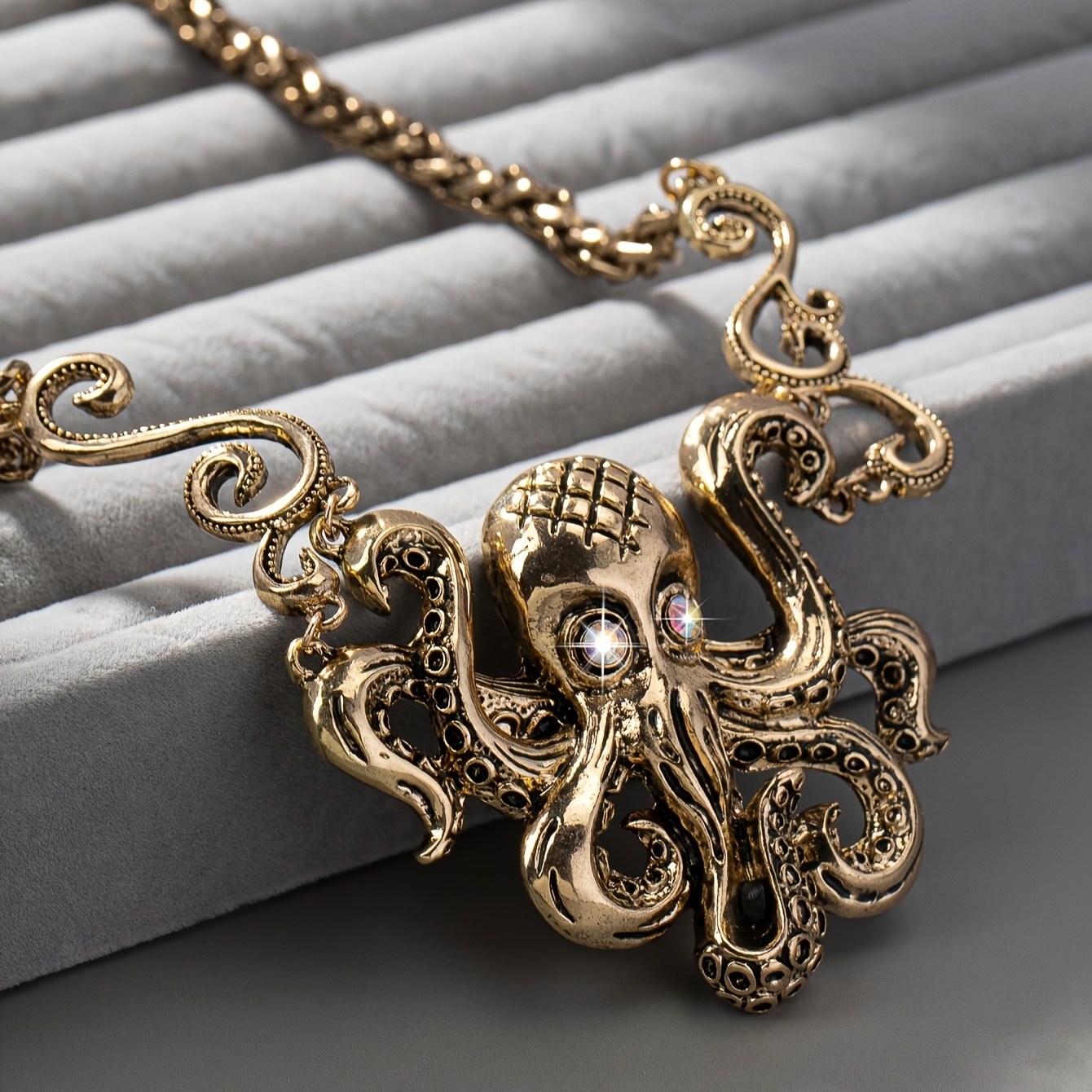 Vintage Octopus Necklace with Rhinestones for Women