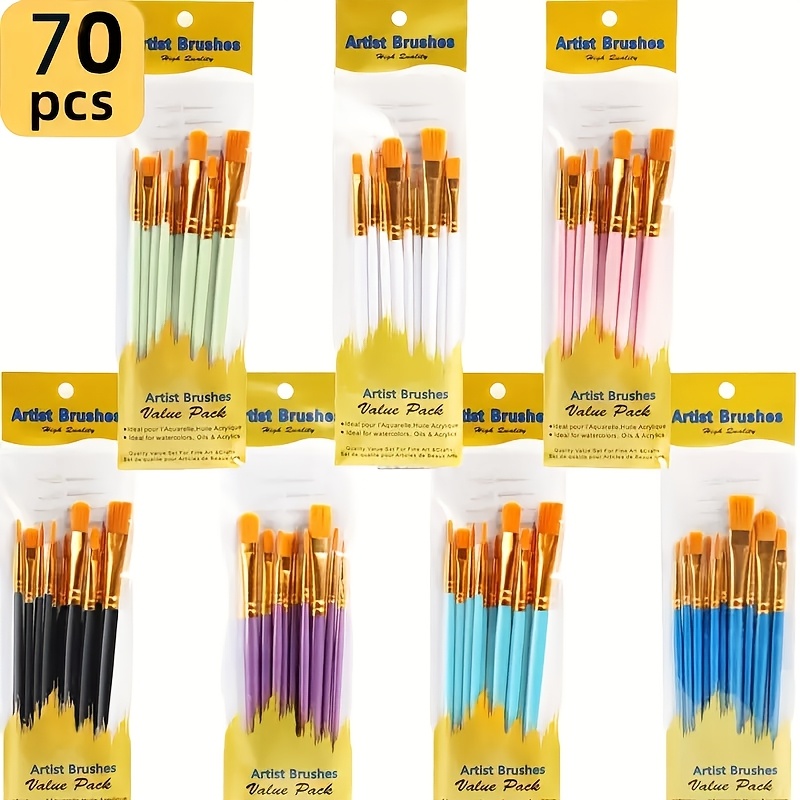 

70pcs Artist Paint Brush Set With Plastic Handles - Nylon For Acrylic, Watercolor & Oil Painting - Diy Crafts, Christmas, Halloween & Thanksgiving, Art Supplies, Best For Christmas, Thanksgiving