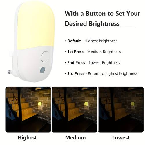 plug in led night light with light control 3 level dimmable 2700k warm white dawn automatic sensor for bedroom hallway living room home wall decor matte white