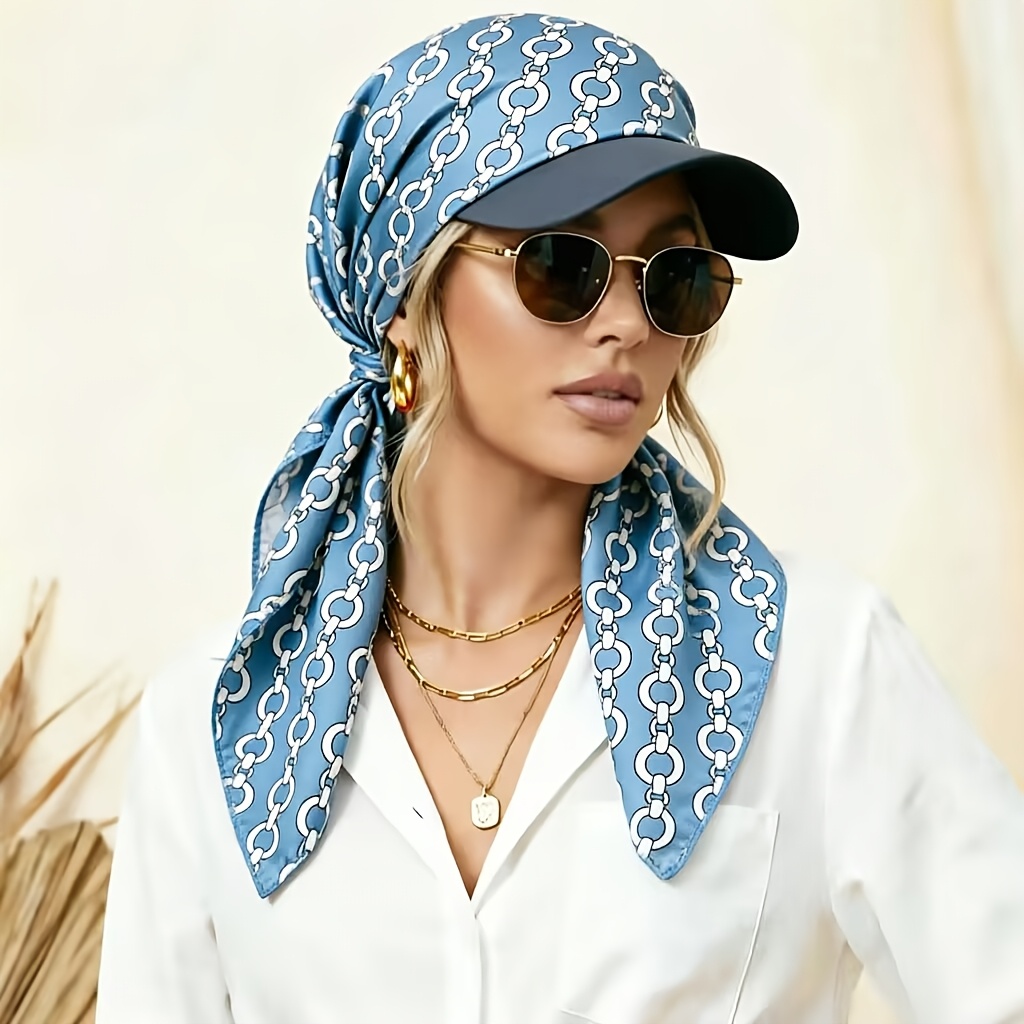 TEMU 1pc Women's Luxury Satin Brim Headscarf Hat, Printed Elegant Long Tail Cap, Chic Flowing Tail Design Turban, Fashion Sun Hat, Elastic Breathable