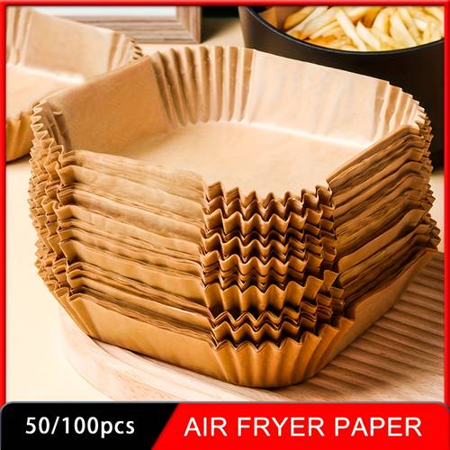 50 100pcs non stick air fryer liners square no tray oil proof kitchen accessory for deep frying baking cooking easy to clean oven and air fryer christmas halloween easter hanukkah thanksgiving