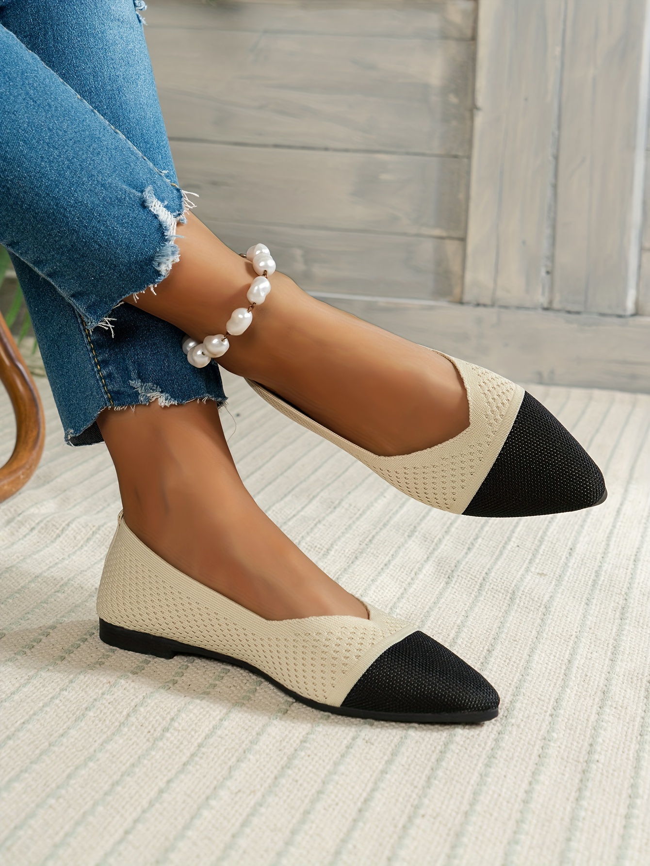 Women'S Stylish Pointed Toe Color-Blocked Flats, Versatile Casual Shoes., Women Shoes