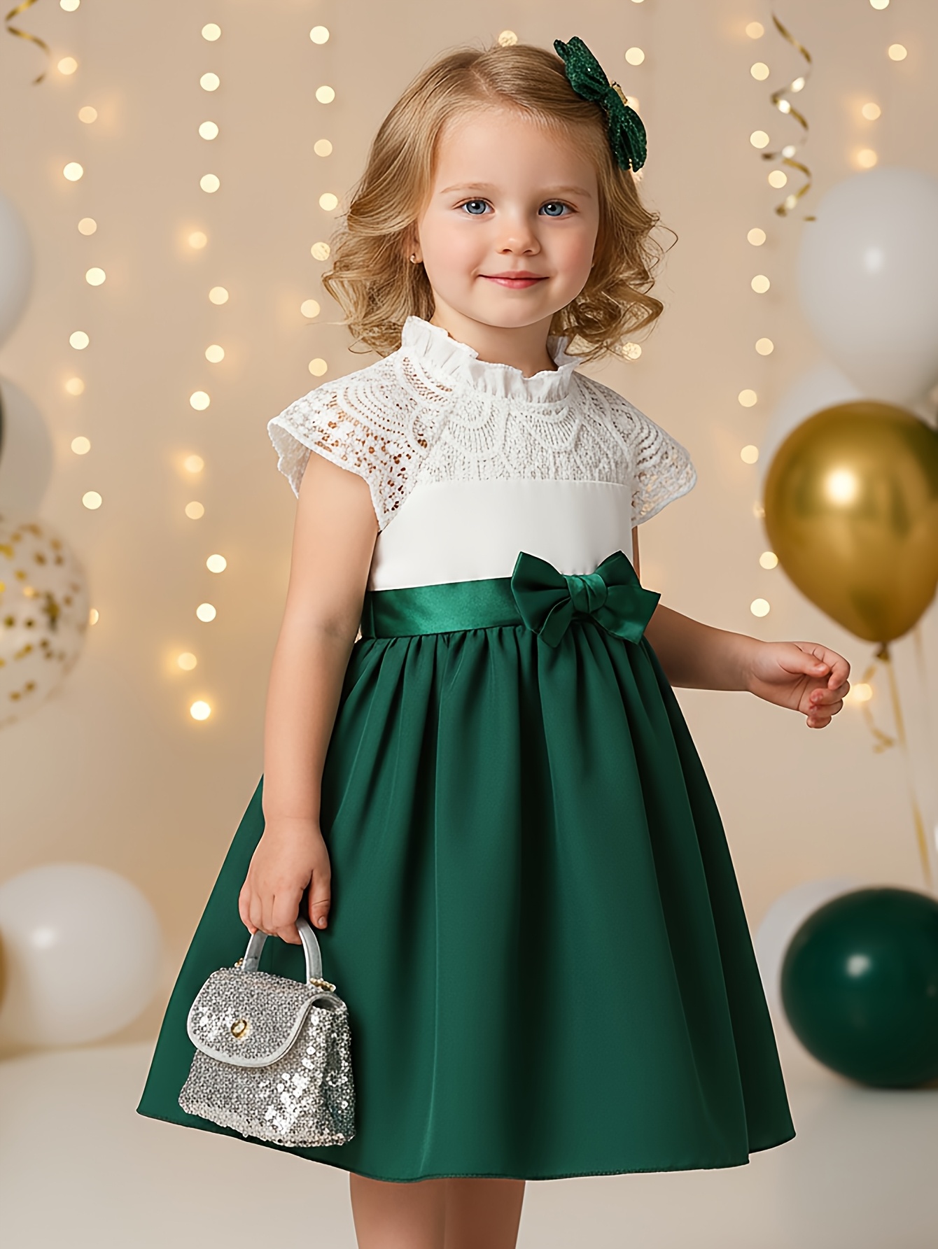 dark green toddler dress Mistletoe Satin Toddler Dress – Honey & Oat main image 0