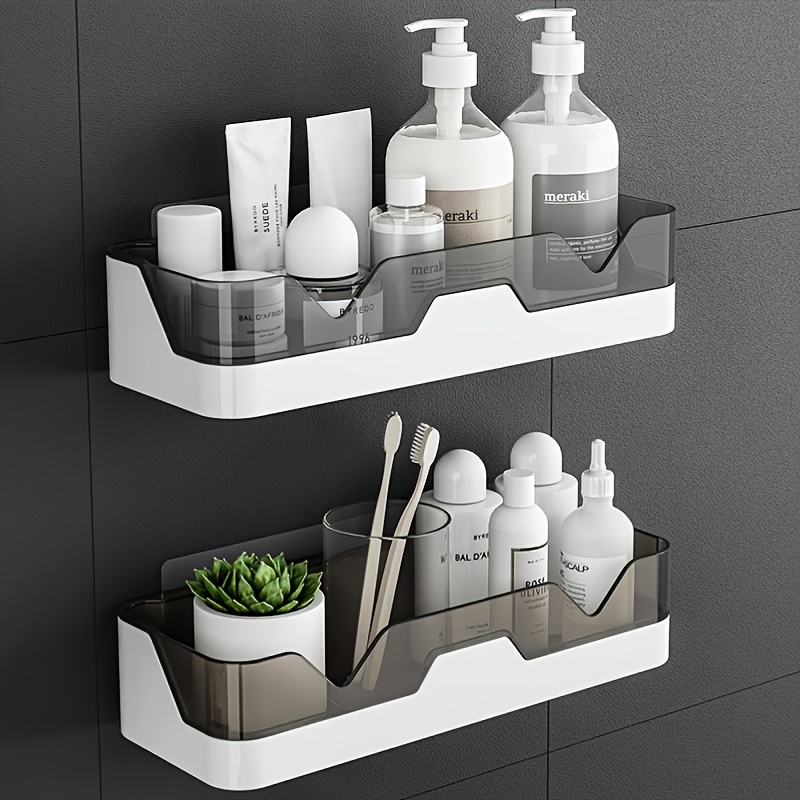 

1pc Space Saving Large Capacity Wall Mounted Bathroom Organizer, Plastic Storage Rack, Easy To Organize, Hooks, Baskets, Bins & Containers For Home Organization