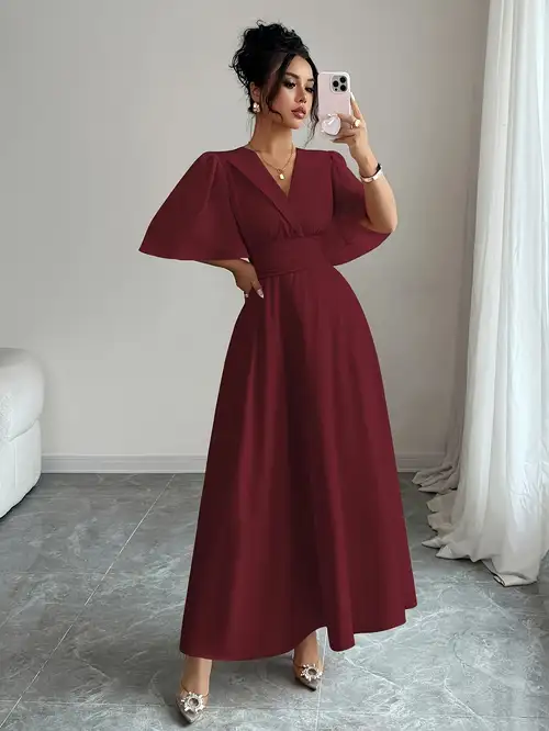 classy peplum dresses Church Dresses for Women Elegant Bodycon Dress Peplum 3/4 Sleeves Irregular Collar Classy Office Ladies Knee Length Gowns Classy (Red,XL)