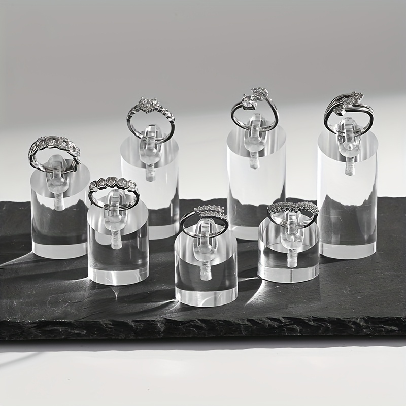 

A Set Of 7 Acrylic Transparent Ring Display Stands For Jewelry Packaging And Showcasing.