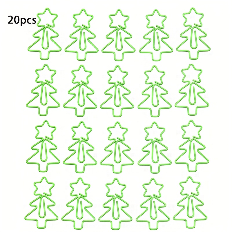 20pcs Plastic-coated Wire Christmas Tree Paper Clips, Office Stationery Supplies, Christmas Gift, File And Document Clips