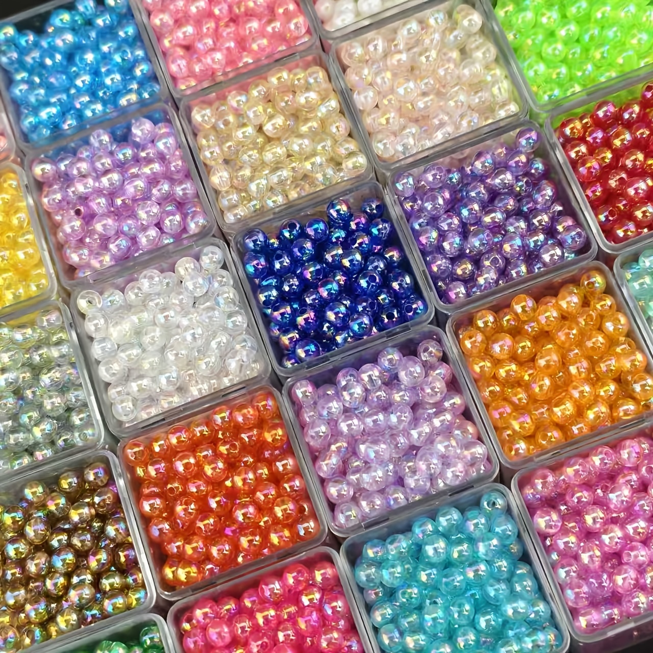 TEMU Lot de 310 perles rondes acryliques AB de 6 mm, 25 couleurs, perles brillantes et colorées pour la fabrication de bijoux artisanaux, accessoires