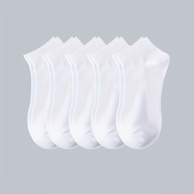 Image of 5-pair/20-pair White Men's Cotton Low-cut Crew Socks, Breathable And Sweat-absorbent, Suitable For Daily Wear And Outdoor Sports, Machine Washable - To Share With Family, , And Colleagues