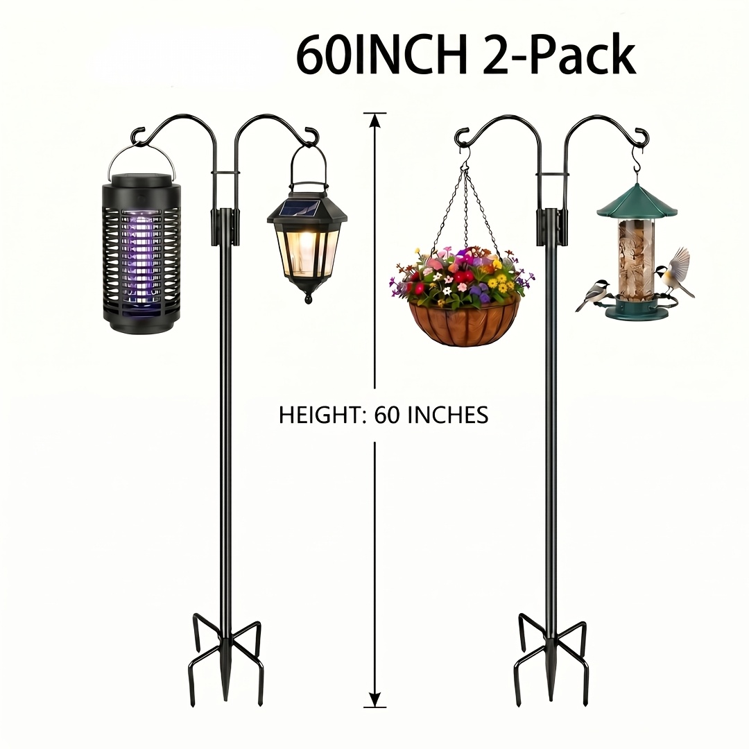 TEMU 2-piece, 60-in Pole, 5-claw Outdoor Double Horn Shaped Adjustable Hook For Hanging Bird Feeder, Plant Basket, Solar Lamp, Flower Basket Plant