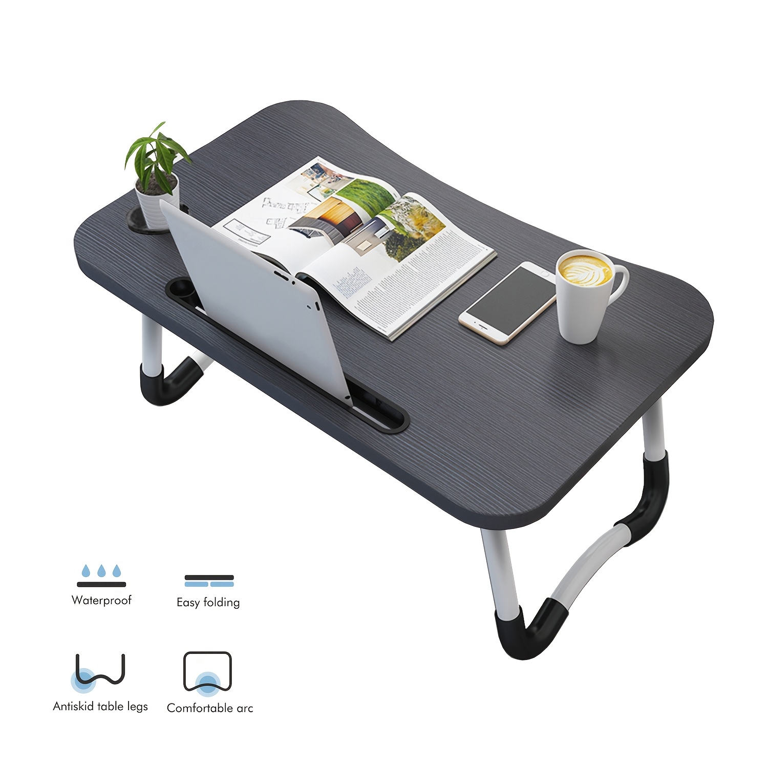 Folding Table With Storage Compartments, Drink Holder - High-quality Foldable Table For Bed, Sofa, Floor - Ergonomic Laptop Stand For Devices Up To 43.18 Cm, Compact Lightweight Design