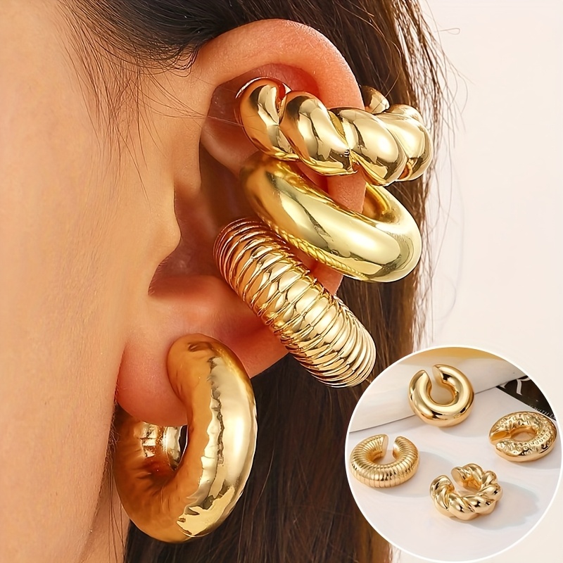Women's 4-Piece Exaggerated C-Shaped Punk Spiral Ear Clip Set