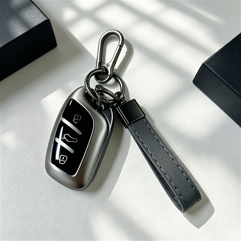 Image of Titanium Gray Tpu Metal Belt Car Key Shell For Mg4 For Mg5 For Mg6 For Ev Hs Ehs Zx Gt Rx3 Rx8 Erx5 Rx5 I6 I5 Keychain