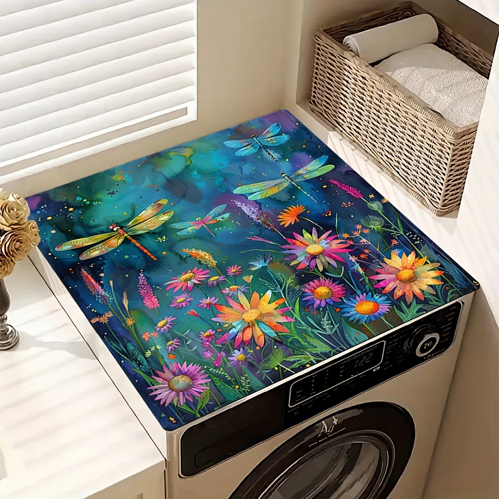 

1pc 20in×24in/24in×24in, Dragonfly Watercolor Flowers Washing Machine Dust Cover Mat, Washstand Drain Mat Washstand Cup Mat, Kitchen Accessories
