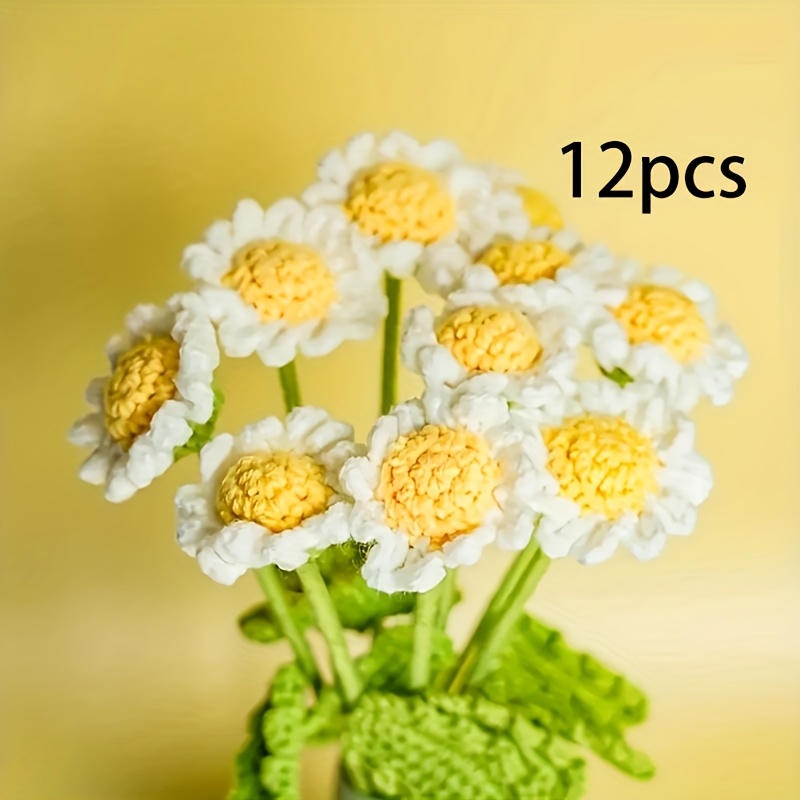 TEMU A Set Of 12 Handmade Daisy Crochet Flowers, Perfect For Decorating Your Home, Car, Or Office. Add A And Are Suitable For Occasions Like