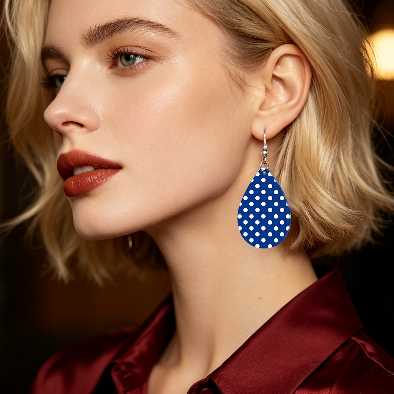 Women's Easy Elegant Blue Polka Dot Acrylic Water Drop Earrings
