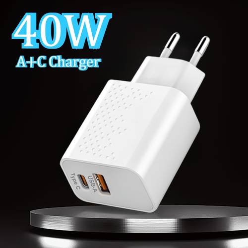 usb c wall charger block 40w dual port fast type c charging block plug adapter for iphone 16 15 14 13 12 11 pro max xs xr x ipad pro pro samsung xiaomi oppo vivo phone white