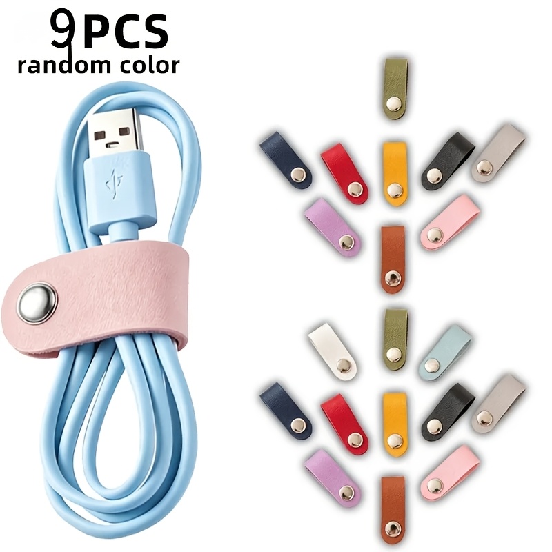 TEMU 9pcs Random Color, Faux Leather Data Cable Earphone Cord, Multi-colored Options, Durable And Flexible, Ideal For Organizing Earphones And Data
