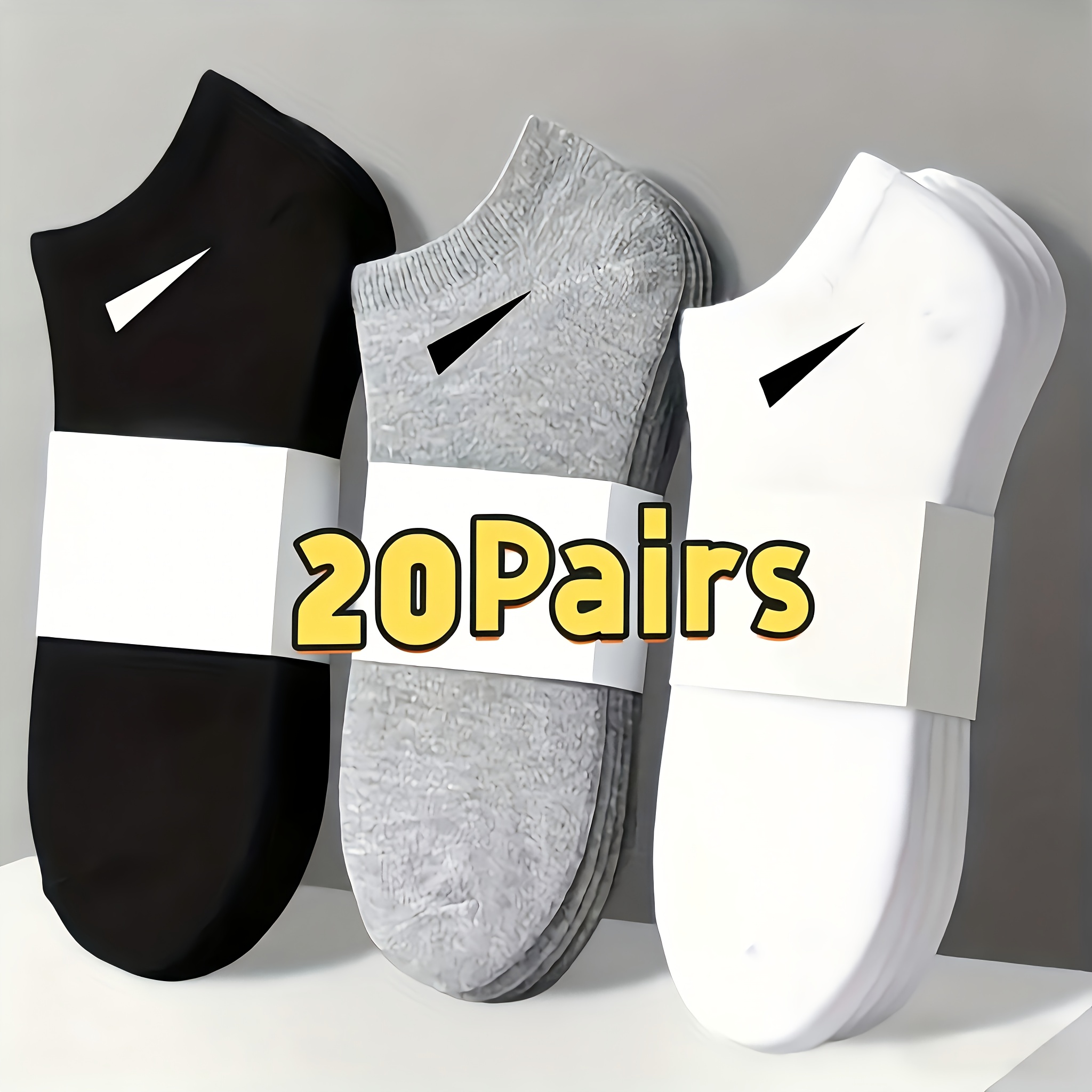 TEMU 20 Pairs Of Unisex Men's Extra-large Non-slip Low-cut Invisible Boat Socks, Suitable For Everyday Wear Or Sports