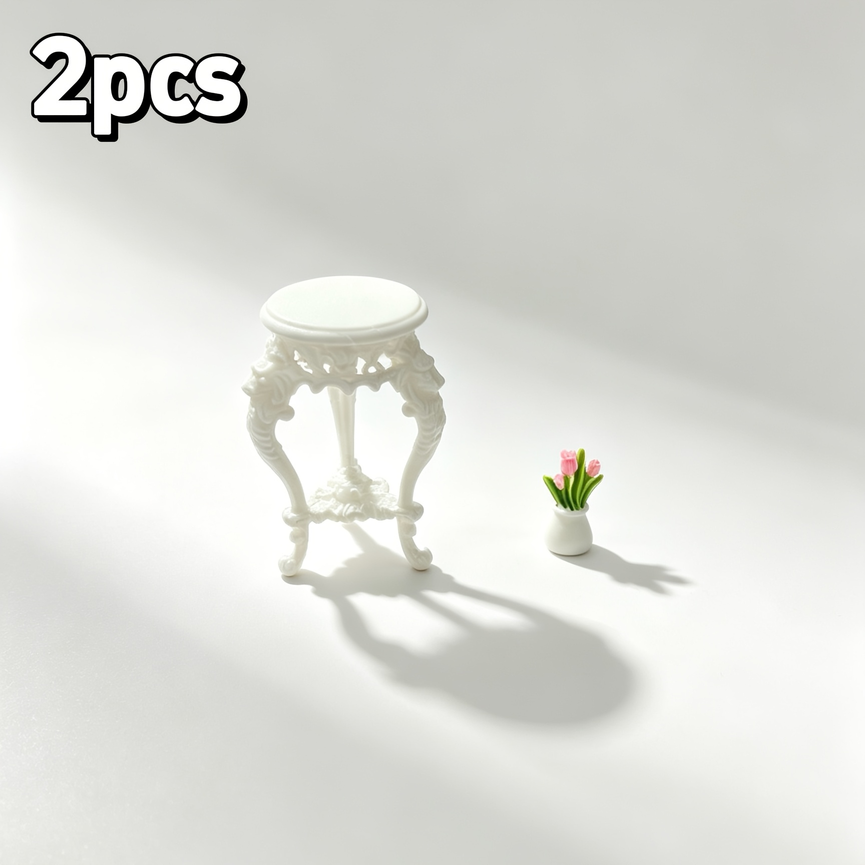 TEMU 2pcs, Dollhouse Mini Scene Gothic Stand And Greenery Ornament Set, 1:12 Scale For Dollhouse Decoration Additions, Decorative 3d Printed Pla