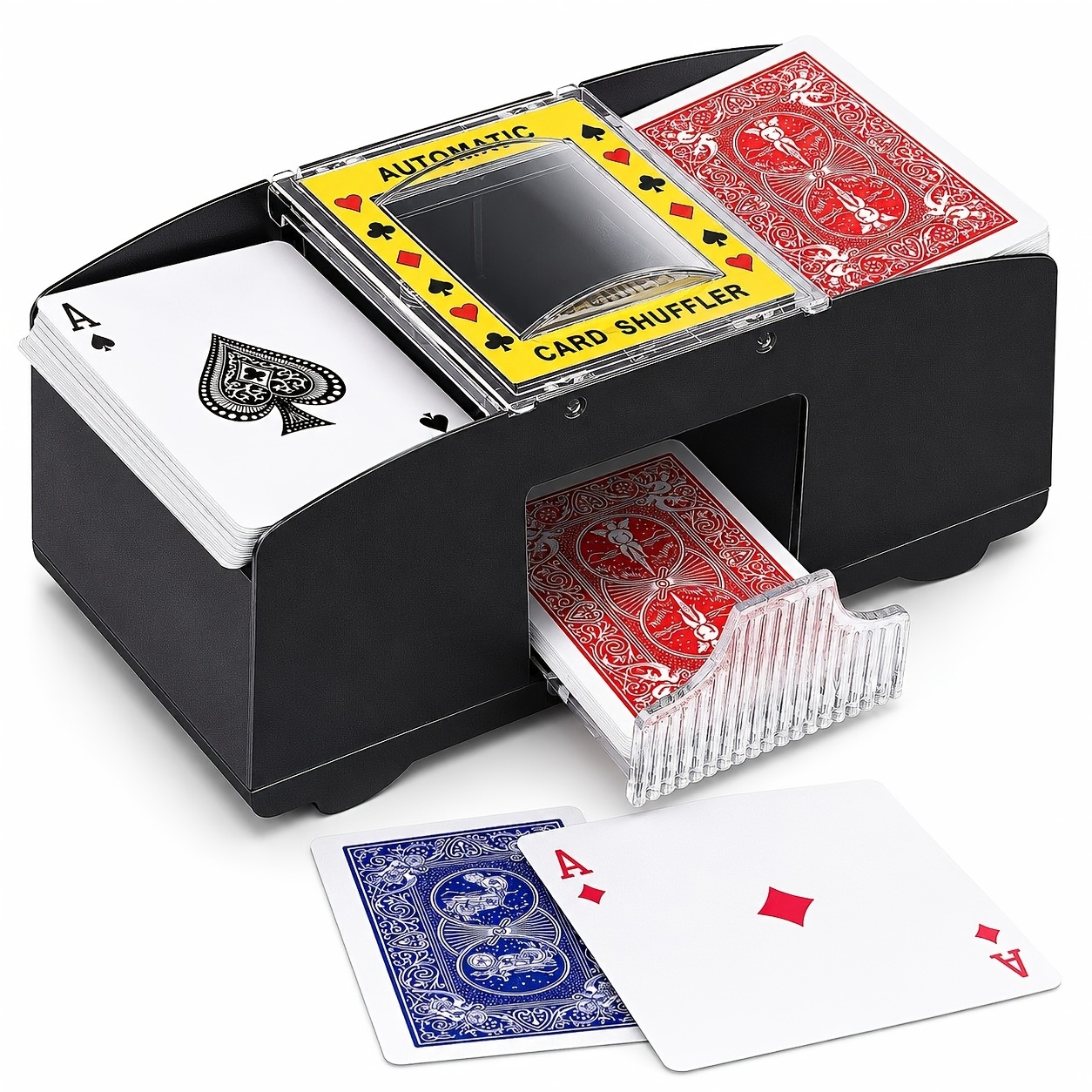 Automatic Card Shuffler - Durable High Index Plastic Poker Shuffler For 2 Decks - Mixer Games Poker Sorter Machine Dispenser, Ideal For Games