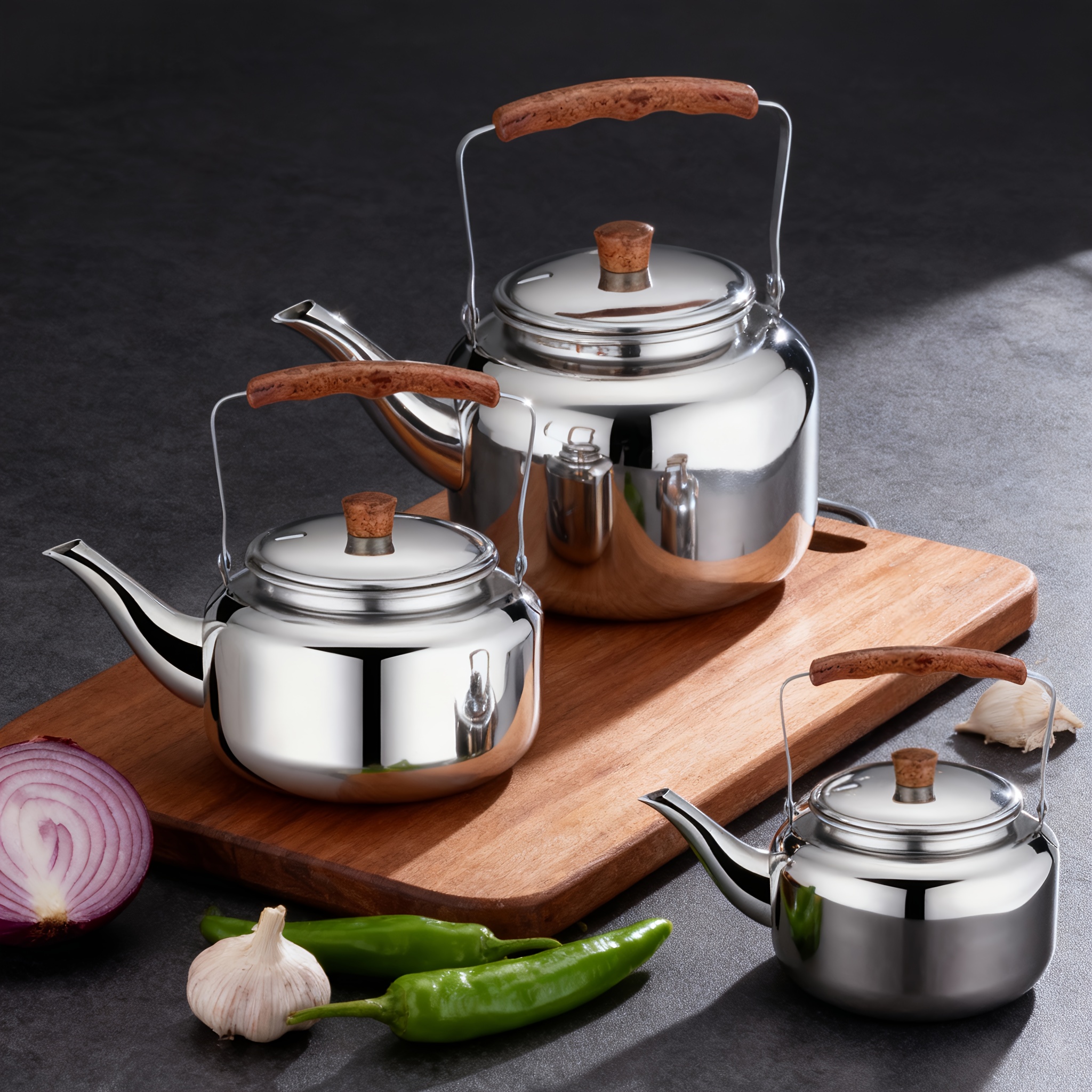 Image of 3pcs Stainless Steel Teapot Set With Large Capacity, Suitable For Hotels, Restaurants, And Snack Stalls, Safe For Induction Cookers, Ideal For Tea Enthusiasts, And Makes A Great Gift.