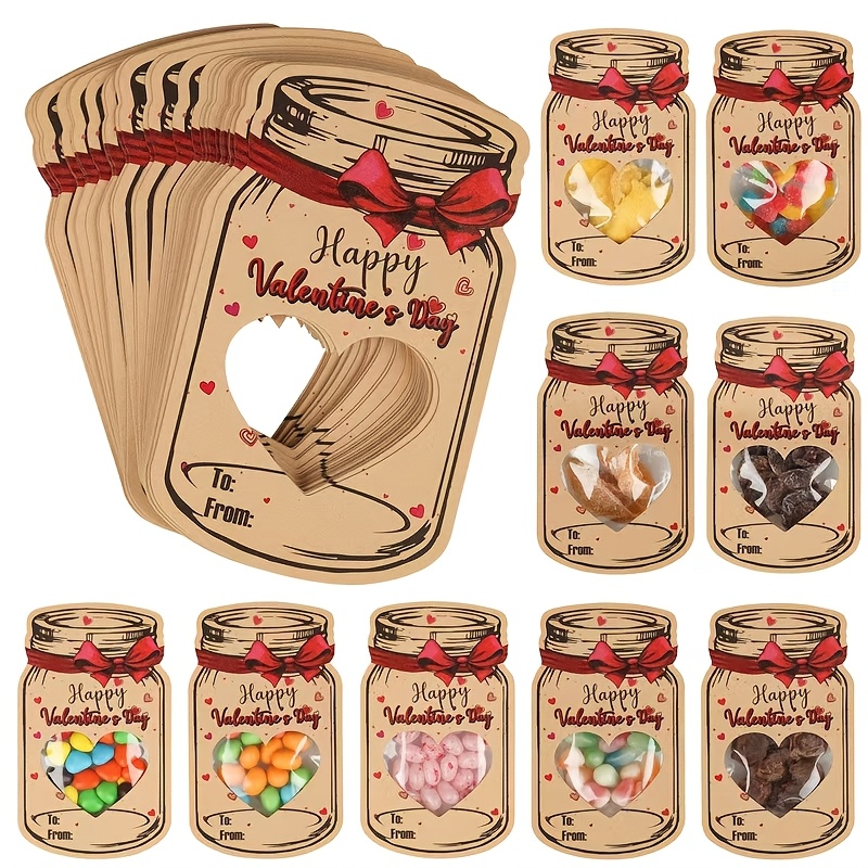 

Valentine's Day Candy Jar Gift Set, Handheld Paper Treat Containers With Stickers, Reusable, Birthdays, Weddings, Holidays, Parties, Banquets, Thanksgiving, Christmas - Holds Candies, Cookies & More