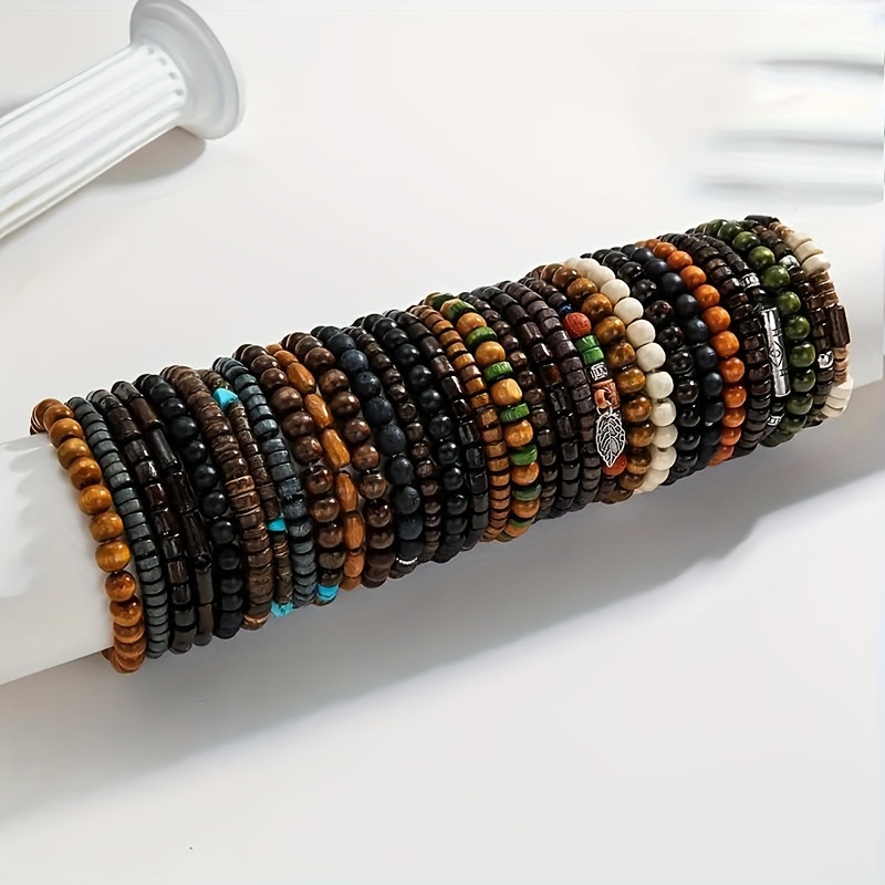 E-shop 31-teiliges Herren Vintage Perlen Armband Set, modisches Western Holzarmband, geeignet für den täglichen Gebrauch und Reisegeschenke