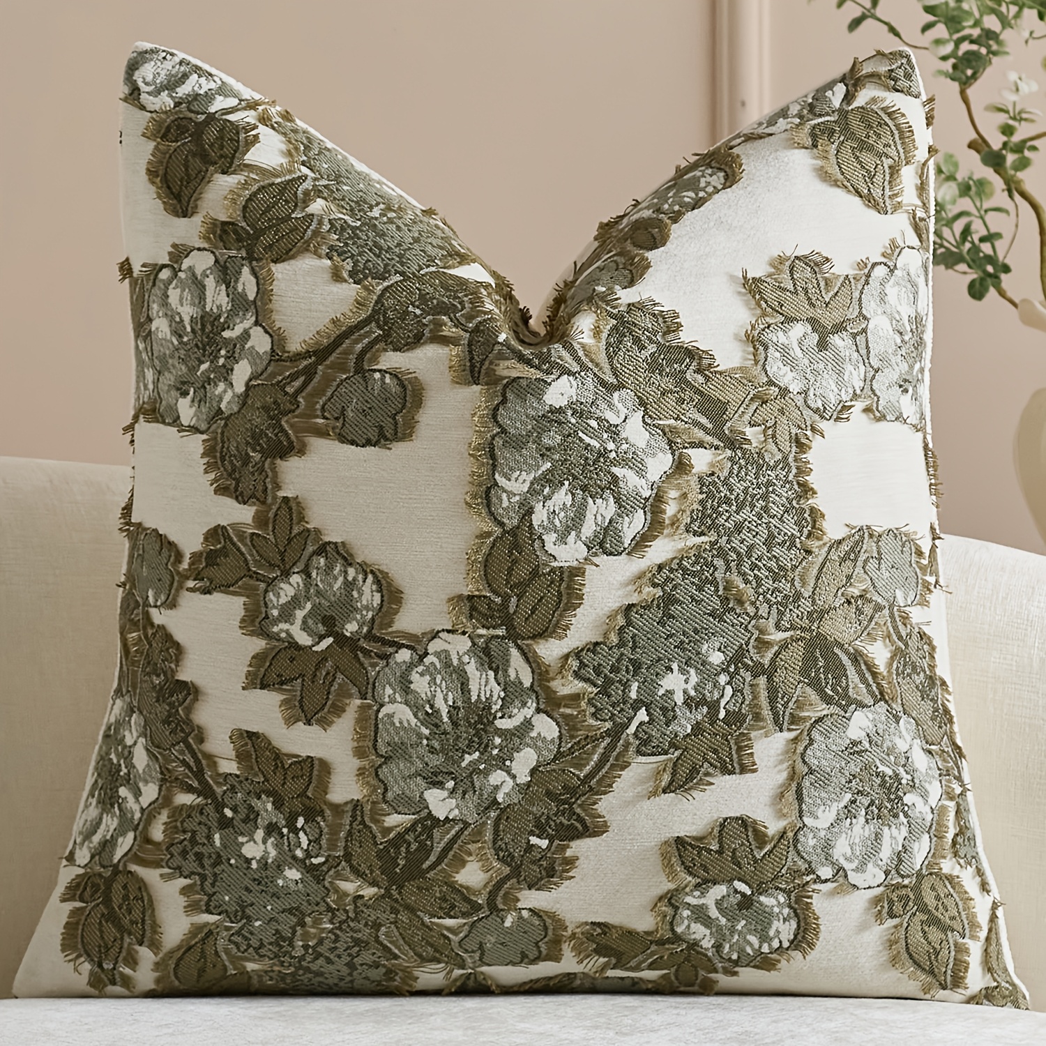 TEMU Single-piece Chenille Cut-out Pillowcase, Floral Decorative Cushion Cover With Soft Texture, Suitable For Living Room, Bedroom, Sofa (pillow