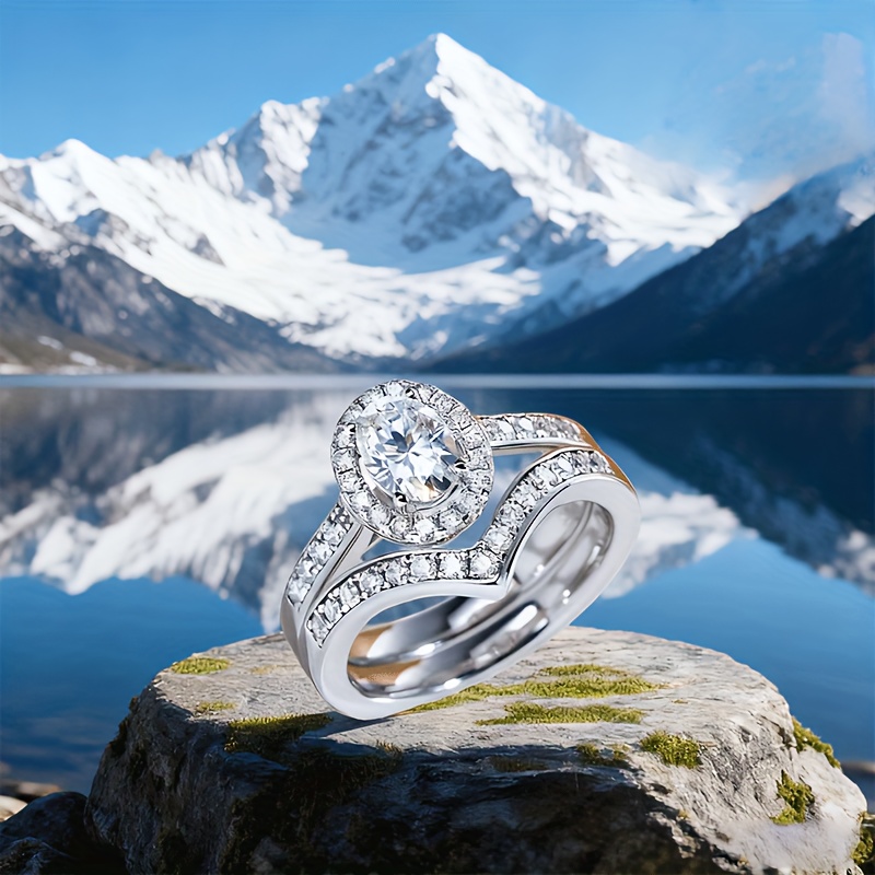 S925 Silver Ring Set with 1.5-Carat Oval Moissanite, Elegant Design