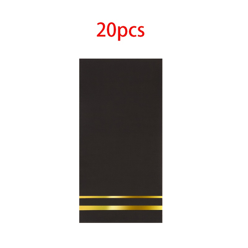 TEMU 20pcs/100pcs Long Black And Golden Napkins Black Paper Napkins Lined Paper Napkins Black Elegant Dinner Napkins Guest Napkins Hand Towels For