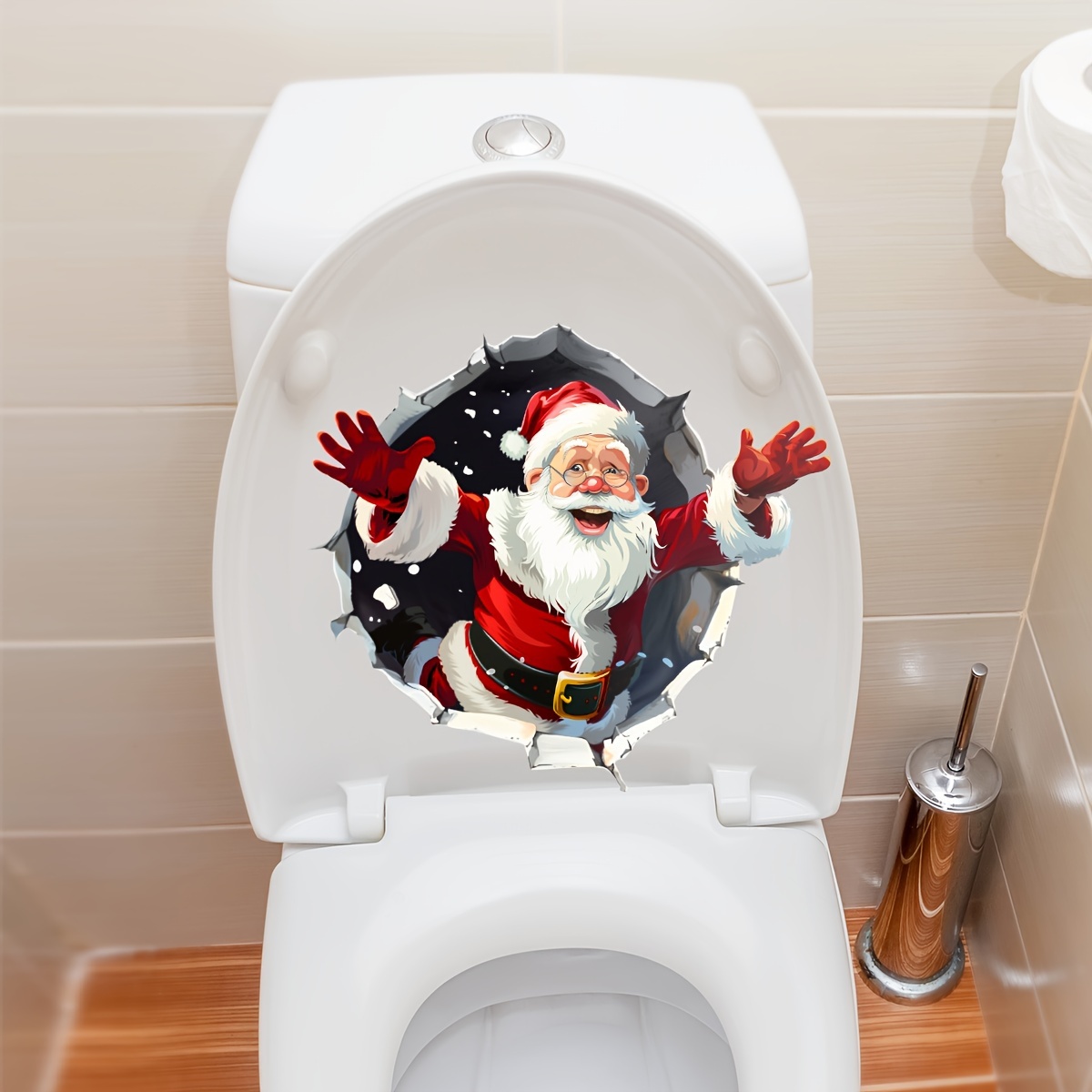 

1pc, Christmas Santa Claus 3d Hole-out Decal, 30x30cm, Self-adhesive, Removable, Pvc Wall Sticker For Bathroom, Bedroom, Living Room Decor, Holiday Decoration, , Use