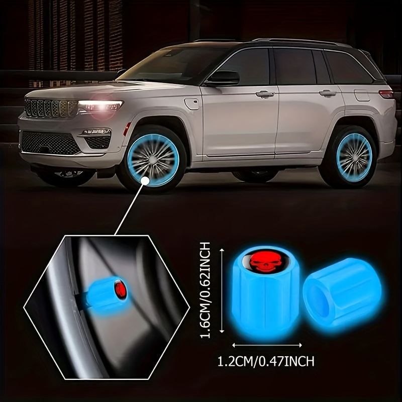 Eight Glowing Skull Tire Valve Caps