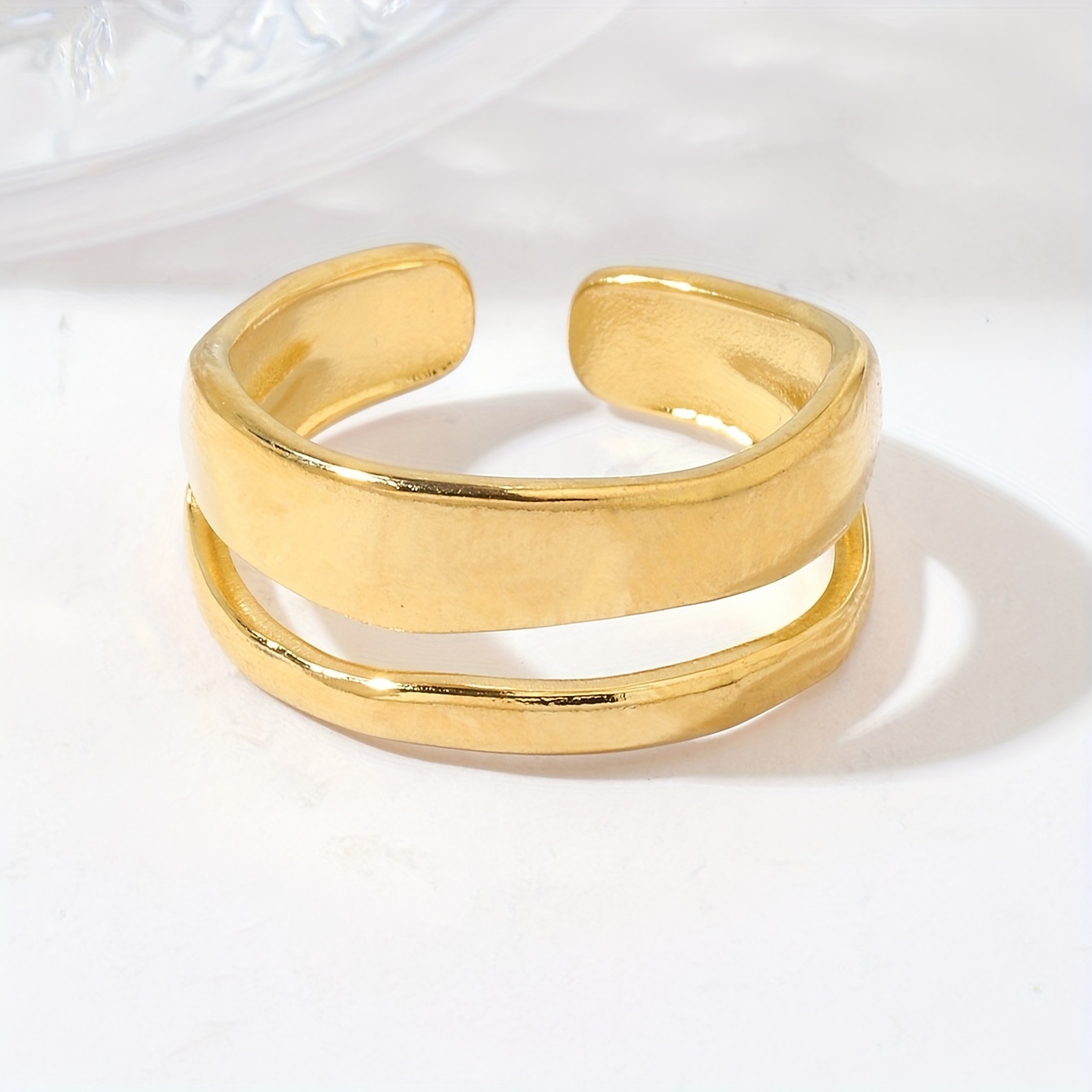 

Adjustable Open Cuff Ring For Women, Vintage Style, , Golden Stainless Steel, Fashion Jewelry Accessory