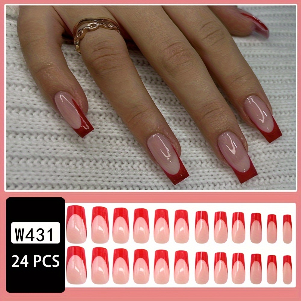 Show Your Beauty 24pcs Medium Straight Nails Easy Elegant French Glossy Press-on Nails Fashion Versatile Wearable Nails Suitable For Women And Removable Press-on Nail Kit With Gel And Nail File