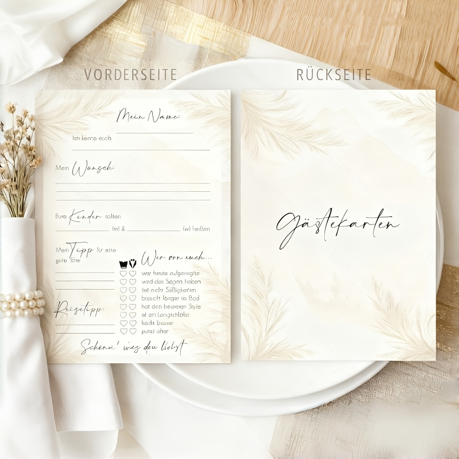 Image of 25pcs German Language Wedding Guest Cards German Gifts Guest Card Filling Wedding Guests Cards Guest Card Pages Wedding Games