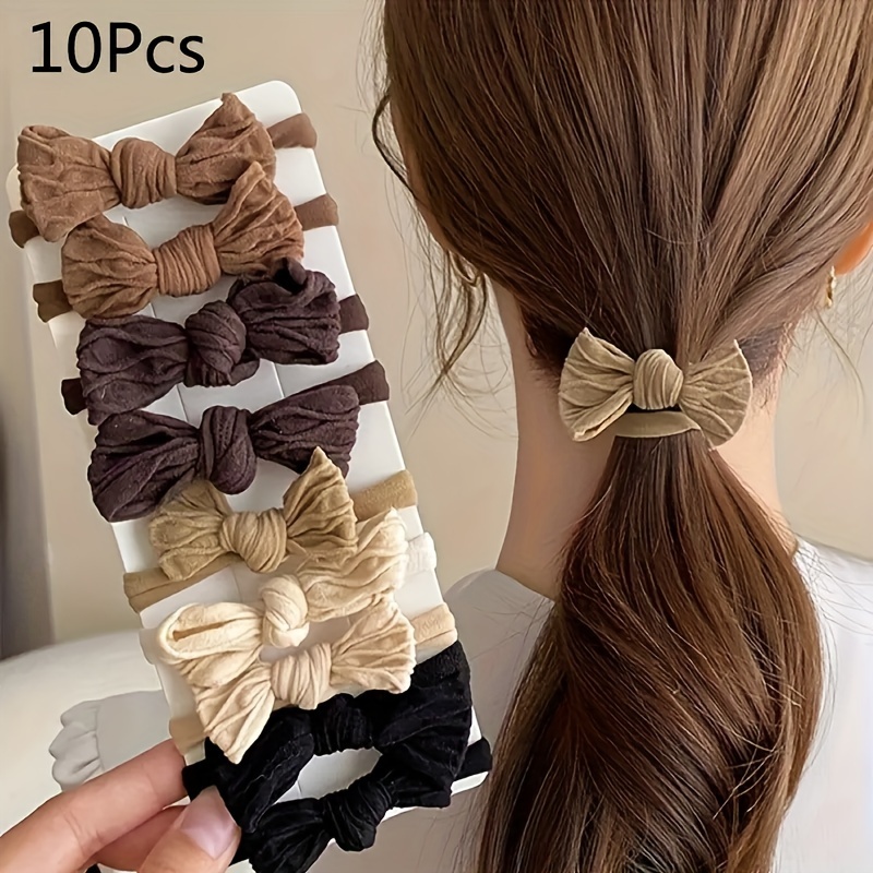 

10pcs Polyester Bow Scrunchies Set, For Women, Sweet Bowknot Ponytail , Accessories For And Adults