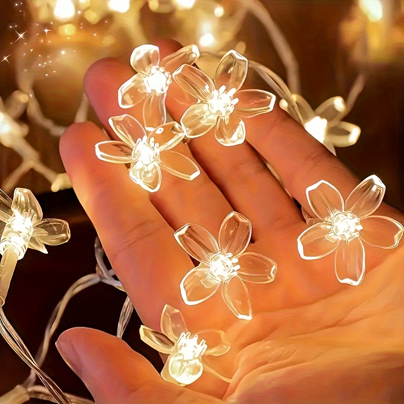 cherry   fairy lights 1 string battery operated yellow flower     plastic for home garden wedding holiday christmas party outdoor camping decor switch control no remote   Product details 1
