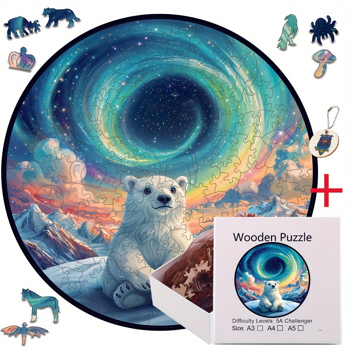 

Adorable Polar Bear Diy Puzzle - Family Wooden Jigsaw, 11" X 11" & 7.9" X 7.9" - Includes Exquisite & Keychain