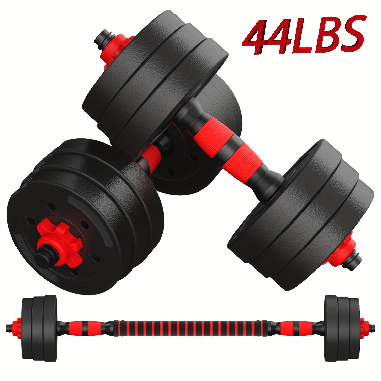 TEMU Adjustable Dumbbells, 44lbs Free Weight Set With Connectors, 3-in-1 Dumbbell Set Used As Barbells, Kettlebells, Push-up Racks For Home Gym