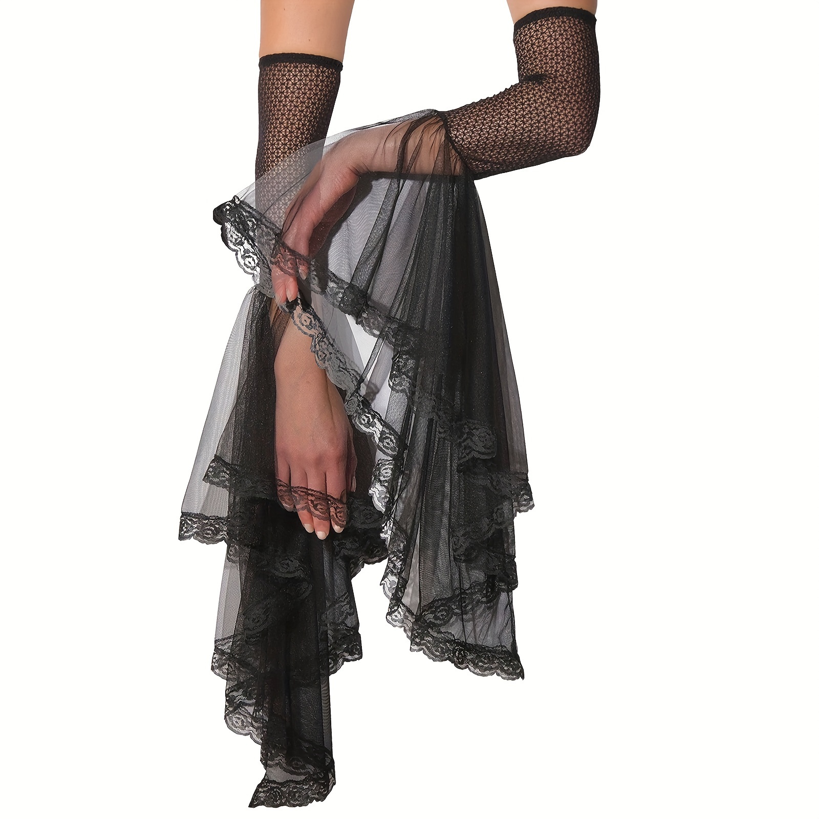 

Women's Gothic 1 Pair Black Grim Detachable Arm Sleeves Costume Long Lace Cuff Halloween Witch Accessory