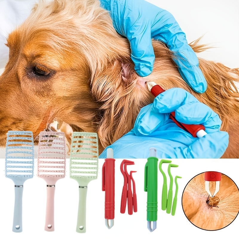 5pcs set 4pcs pet tick catcher and 1pc pet comb set portable insect picker   and horse insect lifter large medium and small outdoor insect transfer hooks pet grooming and scratching tool random color